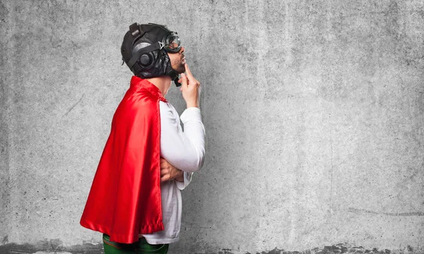 Super Hero Thinking Grey Background — Stock Photo, Image