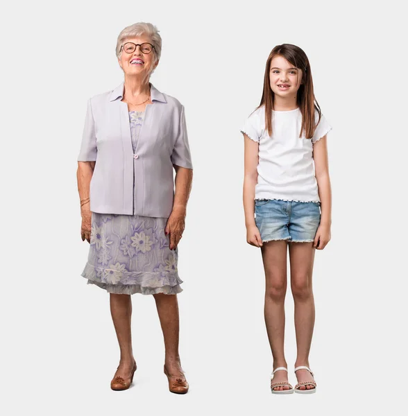 Full Body Elderly Lady Her Granddaughter Cheerful Big Smile Confident — Stock Photo, Image