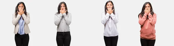 Groep Verzameling Van Indiase Jonge Vrouw Dragen Van Verschillende Kleding — Stockfoto