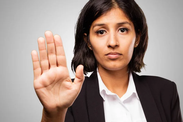 Latin Business Woman Doing Stop Gesture — Stock Photo, Image