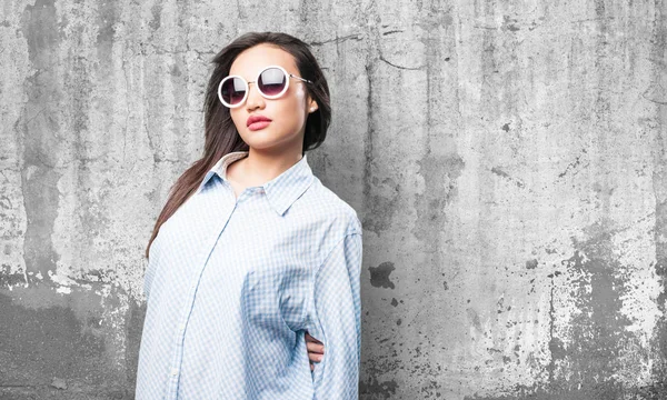 Asian Woman Posing Grey Background — Stock Photo, Image