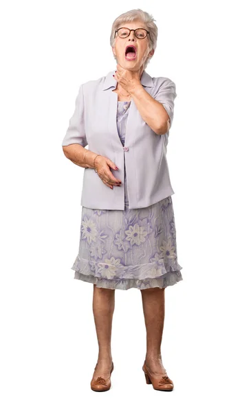 Całego Ciała Starszy Kobieta Obawia Się Przytłoczeni Ciśnienie Uczucie Niepokoju — Zdjęcie stockowe