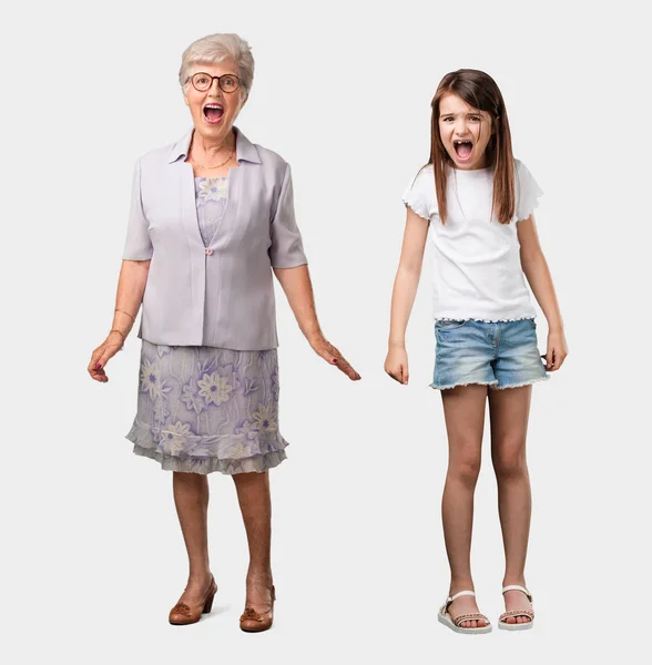 Full Body Elderly Lady Her Granddaughter Screaming Angry Expression Madness — Stock Photo, Image