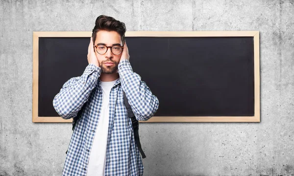 Student Man Covering His Ears — Stock Photo, Image