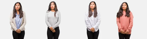 Groep Verzameling Van Indiase Jonge Vrouw Dragen Verschillende Kleren Twijfelende — Stockfoto
