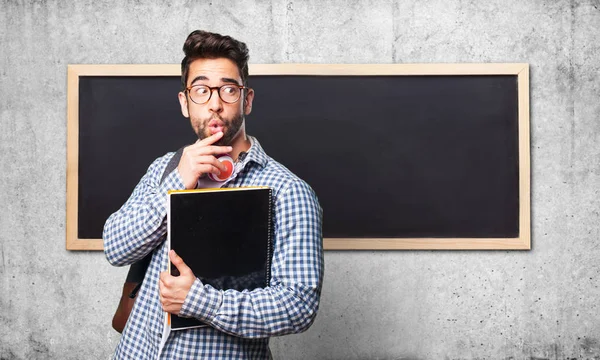 Student Man Håller Bok — Stockfoto