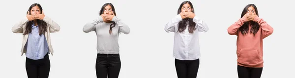 Groep Verzameling Van Indiase Jonge Vrouw Dragen Van Verschillende Kleding — Stockfoto