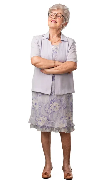 Full Body Senior Woman Looking Thinking Something Fun Having Idea — Stock Photo, Image