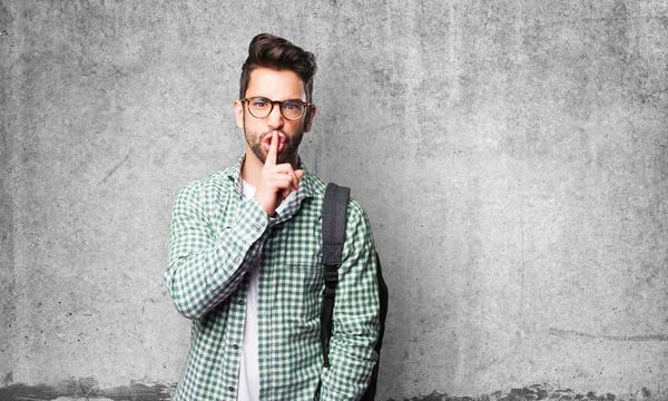 Arrabbiato Studente Uomo Fare Silenzio Gesto — Foto Stock