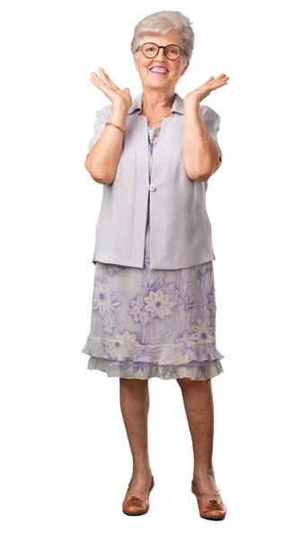 Full Body Senior Woman Surprised Shocked Looking Wide Eyes Excited — Stock Photo, Image