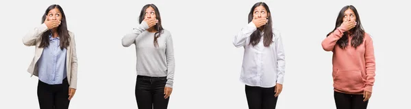 Groep Verzameling Van Indiase Jonge Vrouw Dragen Van Verschillende Kleding — Stockfoto