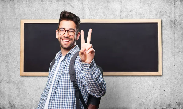 Studente Uomo Facendo Numero Due Gesto — Foto Stock