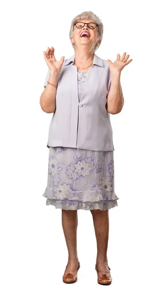 Full Body Senior Woman Laughing Having Fun Being Relaxed Cheerful — Stock Photo, Image