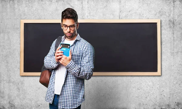 Student Man Holding Calculator — Stock Photo, Image