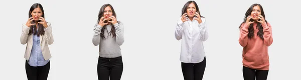 Groep Verzameling Van Indiase Jonge Vrouw Dragen Van Verschillende Kleding — Stockfoto