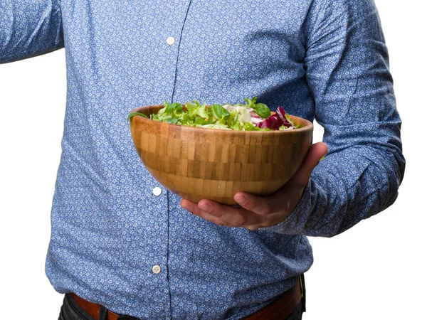 Sección Media Joven Fuerte Sosteniendo Una Ensalada — Foto de Stock