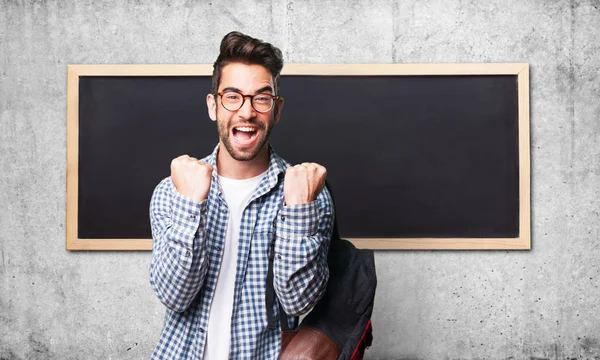 Winner Student Man Grey Background — Stock Photo, Image