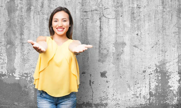 Asian Woman Offering Something — Stock Photo, Image