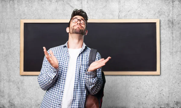 Student Man Praying Grey Background — Stock Photo, Image