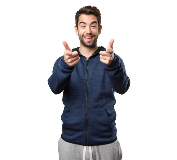 Young Man Pointing Front Isolated White Background — Stock Photo, Image