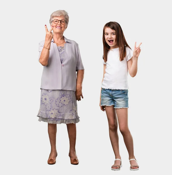 Full Body Elderly Lady Her Granddaughter Fun Happy Positive Natural — Stock Photo, Image