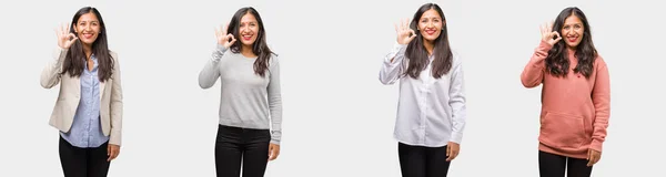 Group Collection Indian Young Woman Wearing Different Clothes Cheerful Confident — Stock Photo, Image