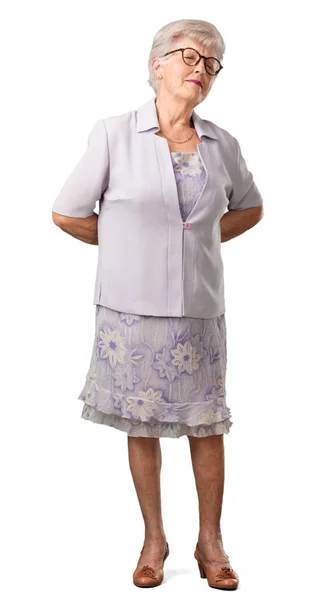 Full Body Senior Woman Back Pain Due Work Stress Tired — Stock Photo, Image