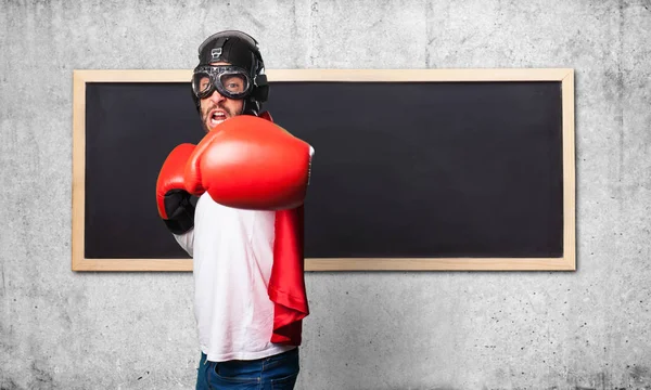 Super Herói Usando Luvas Boxe — Fotografia de Stock