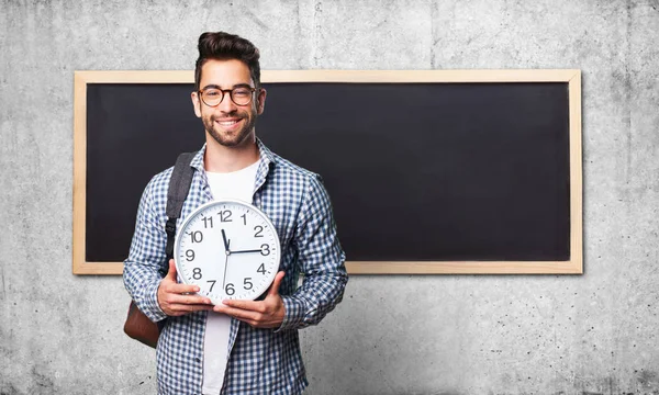 Student Man Holding Clock — Stock Photo, Image