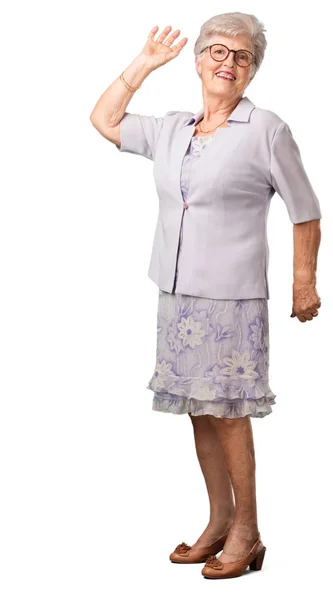 Full Body Senior Woman Listening Music Dancing Having Fun Moving — Stock Photo, Image