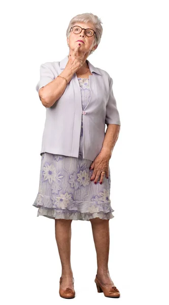 Full Body Senior Woman Thinking Looking Confused Idea Would Trying — Stock Photo, Image