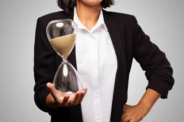 Latin Business Woman Holding Sand Timer — Stock Photo, Image