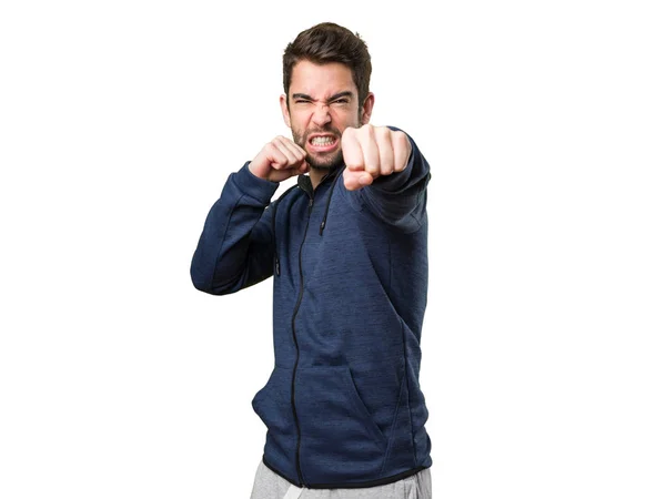 Young Man Punching Isolated White Background — Stock Photo, Image