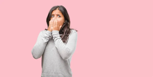 Portrait Young Indian Woman Scared Afraid — Stock Photo, Image