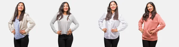 Groupe Collection Jeunes Femmes Indiennes Portant Des Vêtements Différents Avec — Photo