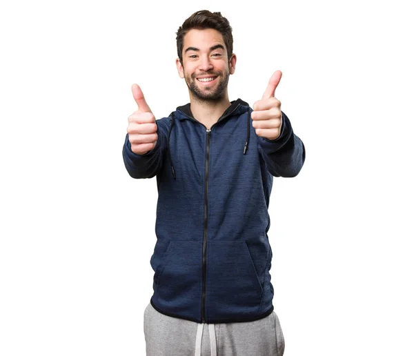 Young Man Doing Okay Gesture Isolated White Background — Stock Photo, Image