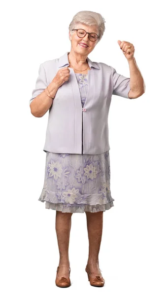 Full Body Senior Woman Listening Music Dancing Having Fun Moving — Stock Photo, Image