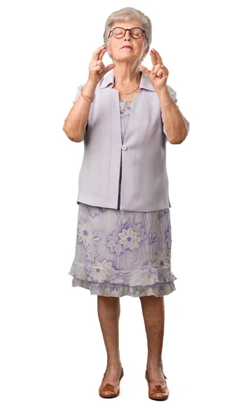 Full Body Senior Woman Doing Typical Italian Gesture Smiling Looking — Stock Photo, Image