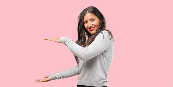 Portrait Young Indian Woman Holding Something Hands — Stock Photo, Image