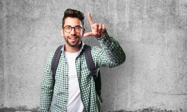 Joven Tocando Una Pantalla Contra Fondo Grunge —  Fotos de Stock