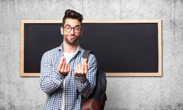 Estudiante Hombre Haciendo Rico Gesto — Foto de Stock