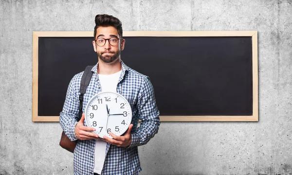 Estudiante Hombre Sosteniendo Reloj — Foto de Stock