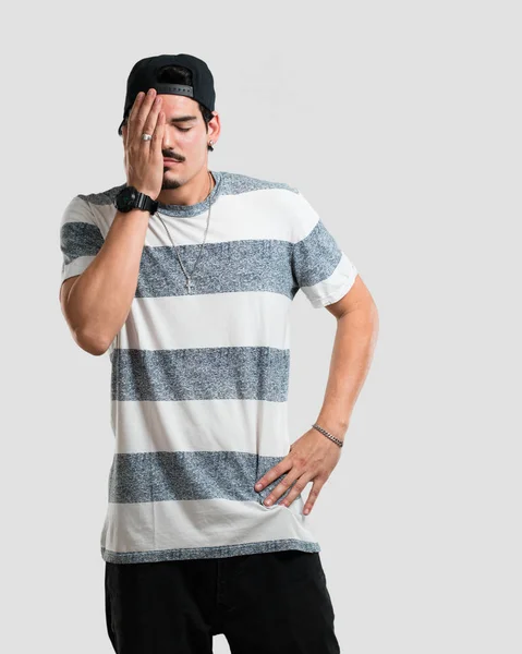 Young Rapper Man Worried Overwhelmed Forgetful Realize Something Expression Shock — Stock Photo, Image