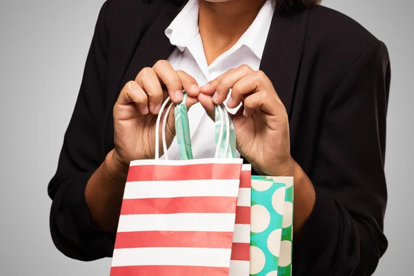 Latin Business Woman Holding Shopping Bags — Stock Photo, Image