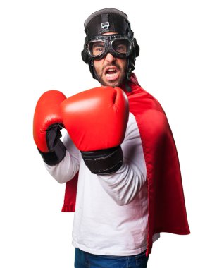 süper kahraman boks beyaz arka plan üzerinde izole eldivenler