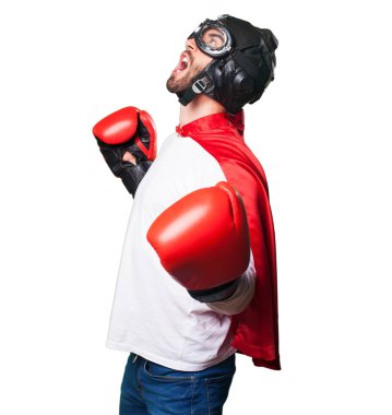 süper kahraman boks beyaz arka plan üzerinde izole eldivenler