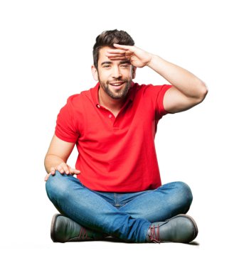 seyir üzerinde çok izole beyaz arka plan oturan adam