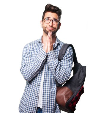 izole üzerinde beyaz arka plan dua öğrenci adam