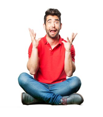 izole üzerinde beyaz arka plan oturan endişeli adam