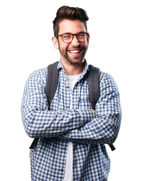 Student Lachen Geïsoleerd Witte Achtergrond — Stockfoto